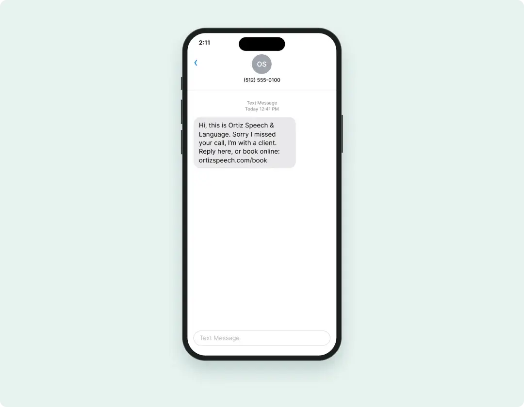 Text-back message from a practice to a caller it missed