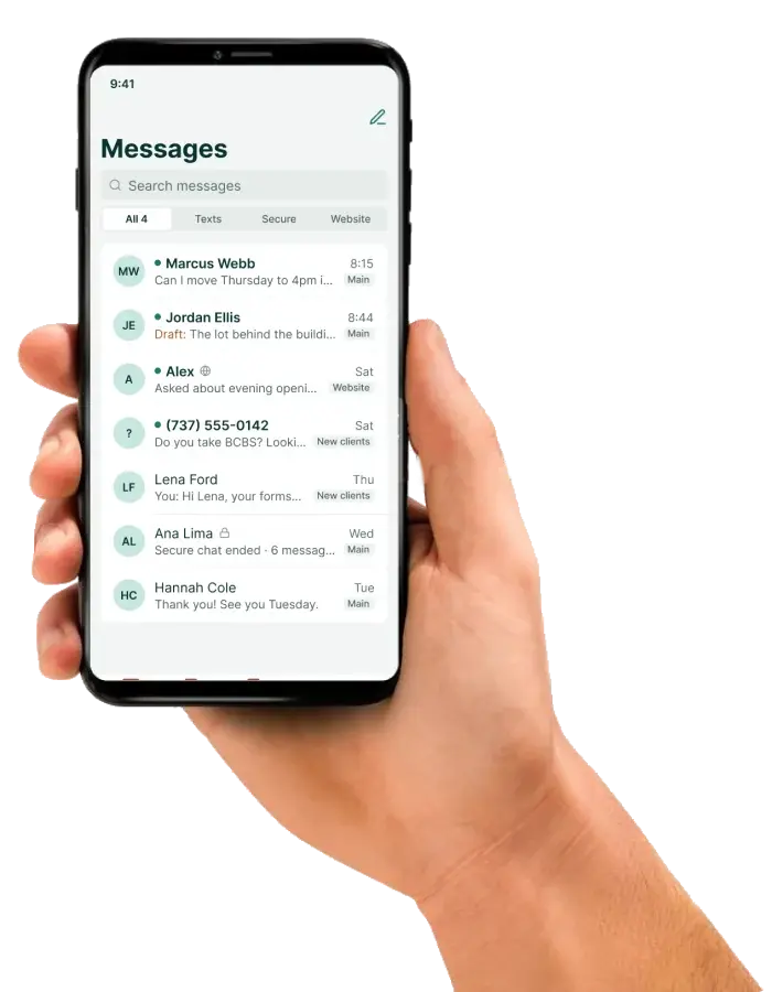 A hand holding a phone showing Messages in the Soli app