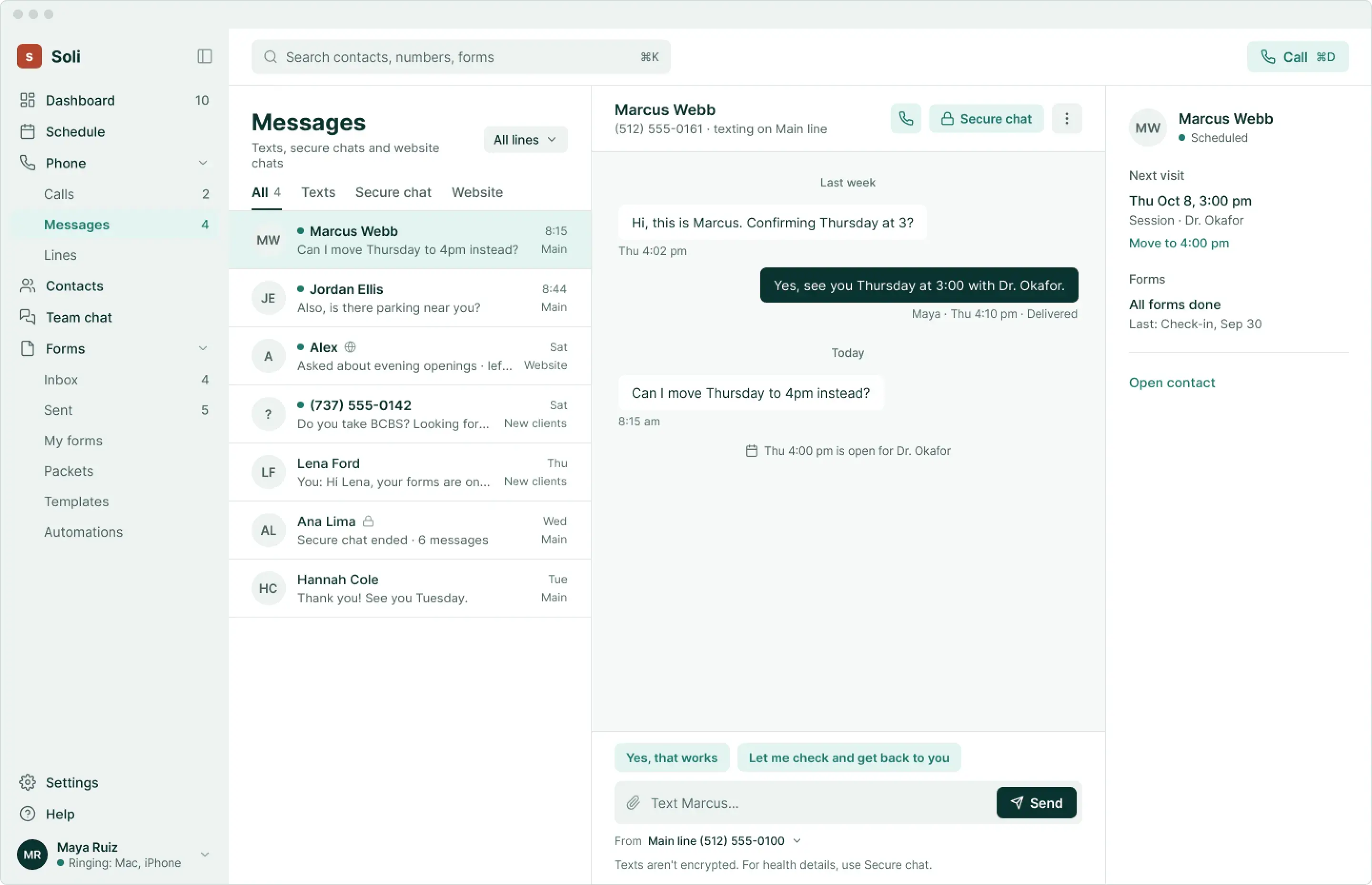 The Soli desktop app with Messages open