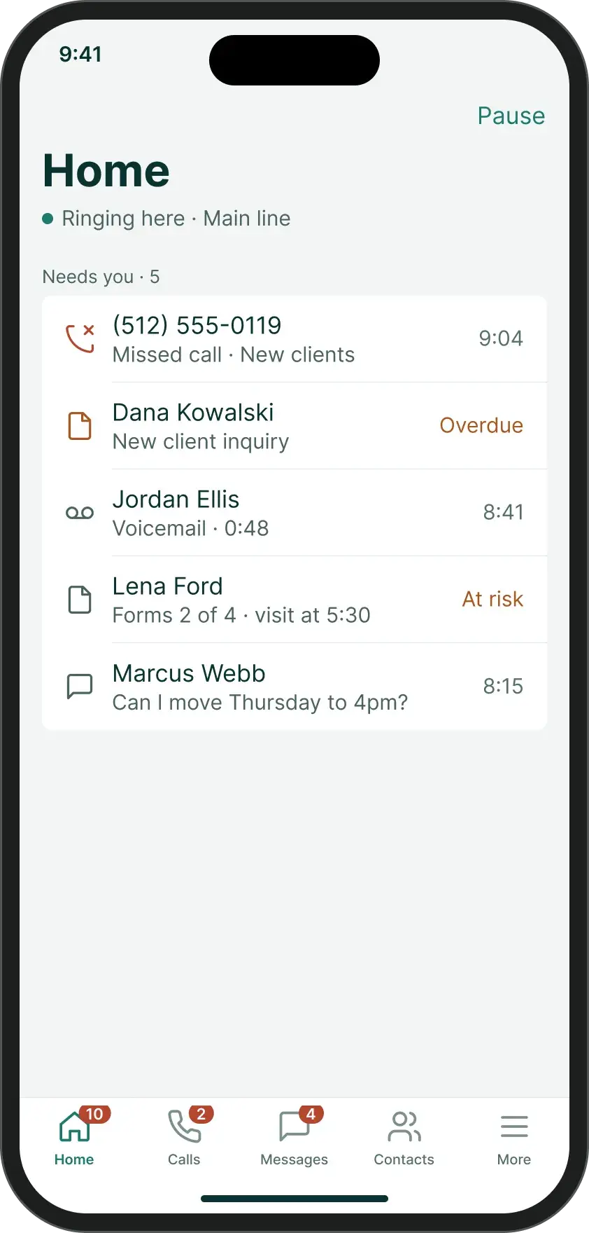 The Soli phone app home screen