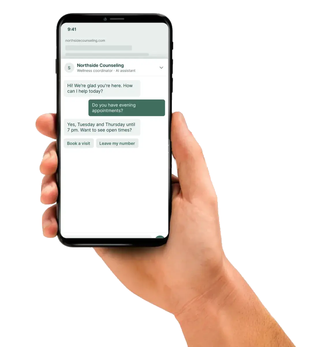 A phone showing a first message from a new client in Soli, with a private notification