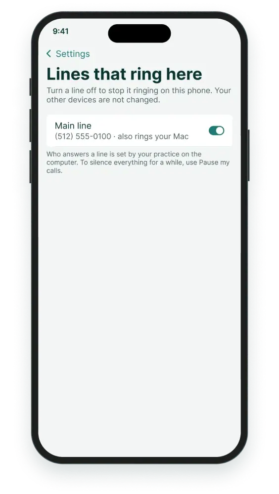 Soli’s line screen with the practice number on this phone
