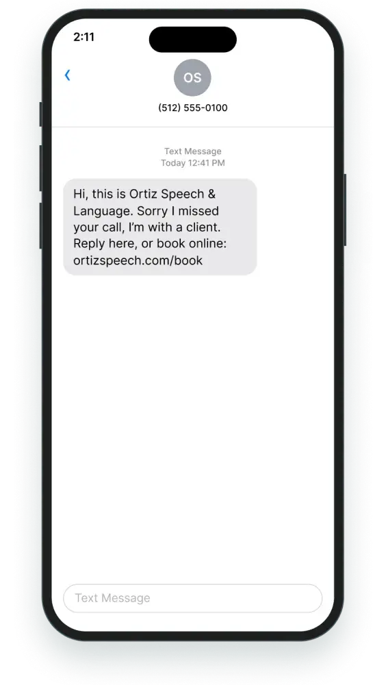 Text-back message from the practice to a missed caller