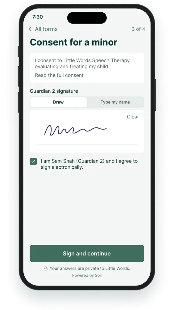 Consent form with a signature line for Guardian 2