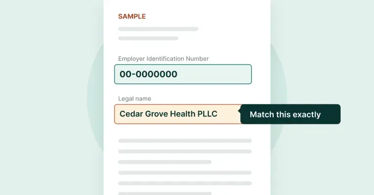 Illustration of a sample IRS letter with the EIN and legal name
